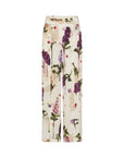 Elevate your style with Dreamer by HIGH—luxury white silk palazzo pants featuring a vibrant floral print in purple, pink, and green. The high waist and wide-leg silhouette offer effortless comfort and elegance.