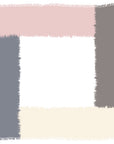 SUZI ROHER's Swept Away-Gray is a vibrant modal silk scarf with frayed edges, featuring large color blocks: pale pink, gray, taupe, cream, and white at the center—an eye-catching accessory.