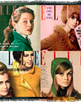 Four vintage Elle magazine covers from SUZI ROHER, featuring stylish women in 1960s fashion with hats and coats, French text, and colorful backgrounds in green, pink, orange, and red.