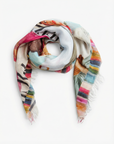 Colorful scarf with artistic design on a white background