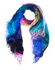 Multicolored scarf with a tie-dye feather pattern by SUZI ROHER, 145 square.