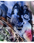 A glamorous woman stands on a staircase, gazing upward as police and men in suits surround her. Text reads: Lily, Sunset Blvd. by SUZI ROHER — “Alright, Mr. DeMille, I’m ready for my close-up.”.
