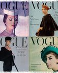 Vogue Covers V.02 by SUZI ROHER features four mid-20th century Vogue magazine covers, showcasing elegantly dressed women in hats, gloves, and classic attire—a stylish celebration of vintage sophistication and wearable art.