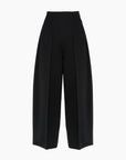 The "Sleek" high-waisted wide-leg pants by High in black feature front pleats and belt loops for a polished look, shown against a plain white background.