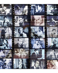 Hello" by SUZI ROHER features a 4x5 grid of black-and-white movie star prints, each capturing iconic phone scenes, overlaid with a filmstrip effect—a striking tribute to classic cinematic moments.