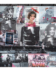 A bold urban collage by SUZI ROHER titled “Vanity Fair,” featuring layered posters of a smiling woman, magazine covers, street art, graffiti, “ART IS TRUTH” text, archival prints, and nods to Jackie Kennedy.