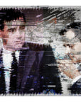 Two men in suits, reminiscent of Rock Hudson’s era, appear in a glitch-style image with digital noise—a striking SUZI ROHER archival print titled "Rock Hudson.