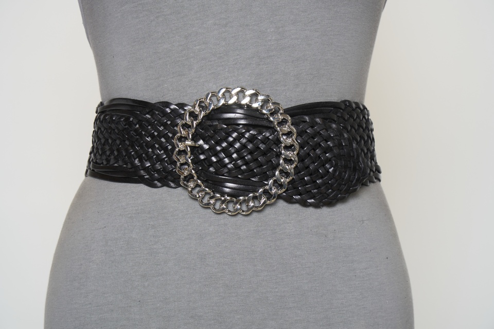 Suzi Roher Black Woven Elastic Cord Wide Waist Belt Silver Hook Buckle XL Black Suzi Roher Belts for Women for sale | eBay main image 2