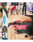 Utopia" by SUZI ROHER is a vibrant abstract collage with torn posters, bold strokes, and layered textures on fine paper. Painted lips, text, shapes, and a blue “UTOPIA” label stand out—available as archival giclee prints.