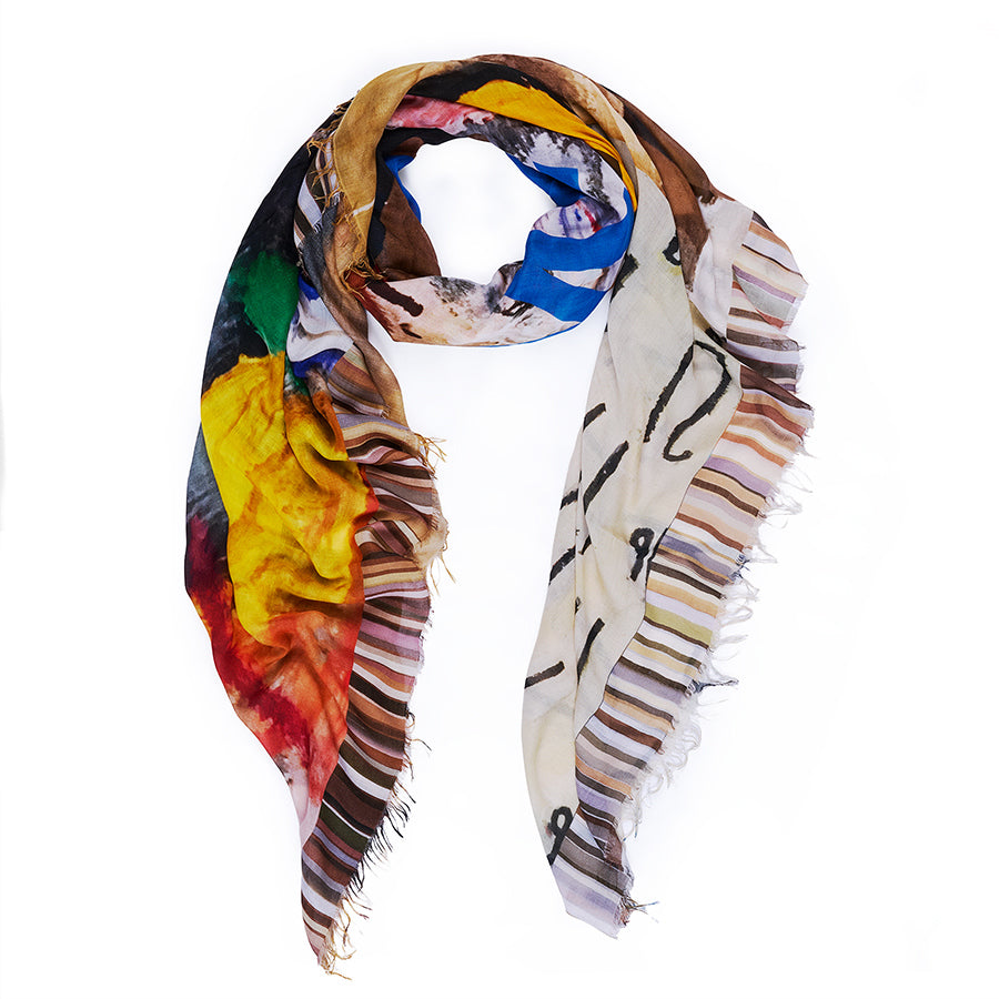 Multicoloured scarf with abstract patterns all about the Beats Per Minute. Your heart and music,