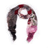 The "Love You Always" scarf by SUZI ROHER is a lightweight Italian accessory with frayed edges, showcasing an abstract floral pattern in black, gray, pink, red, and green on white—a meaningful gift for any occasion.