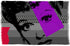 Digitally printed to evoke a retro, stylized look inspired by original Lucille Ball artwork, the “Lily, Lucy” by SUZI ROHER features a pop art image of a woman’s face in grayscale accented with bold red and purple geometric shapes, polka dots, and horizontal stripes.