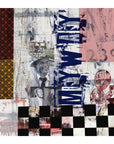 A giclee print from SUZI ROHER, "My Way" features vintage men in suits, checkerboard patterns, textured paint, bold “23°” and “WIN WIN” text, plus a red ampersand on pink—perfect for stylish decor or Frank Sinatra fans.
