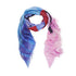 The SUZI ROHER Kim I Love U is a lightweight modal silk scarf (145 x 110 cm) with frayed edges, featuring an abstract blue, purple, pink, and red gradient. Made in Italy. Displayed against a white background.
