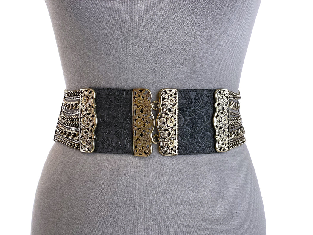 Metallic Elastic Belt Black/Silver, Belts & Scarves