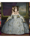 The “Greta Garbo” fine art print by SUZI ROHER features a vintage portrait of Greta Garbo crowned and collaged on a noblewoman’s body, set against colorful comic-style patterns.